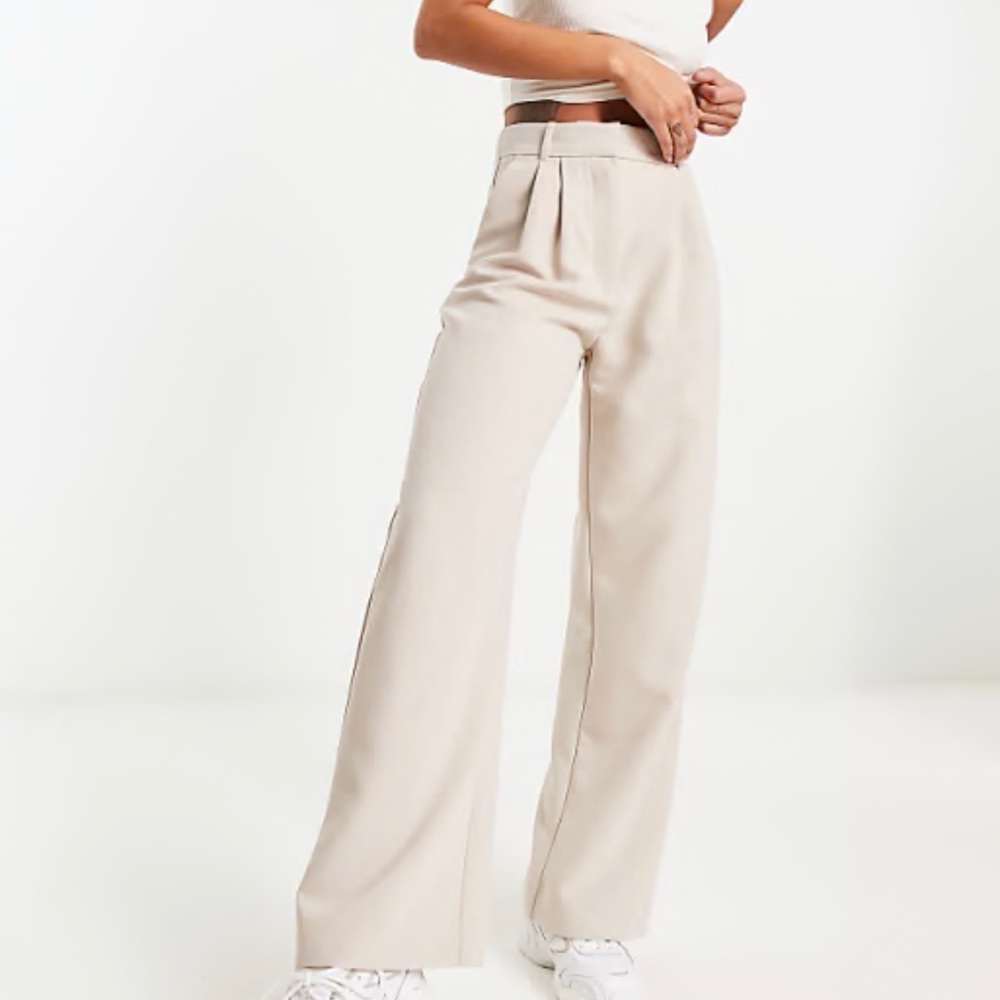 Abercrombie & Fitch Wide-Leg High Waist Pants in Light Beige